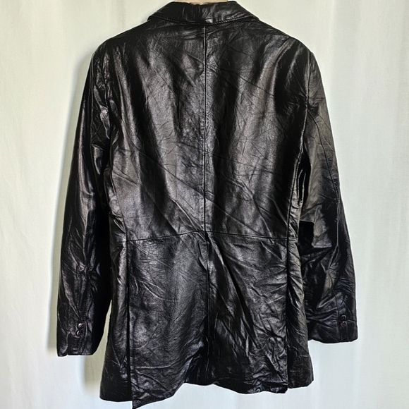 Vintage Oleg Cassini Genuine Leather Black Blazer Jacket - Picture 6 of 16